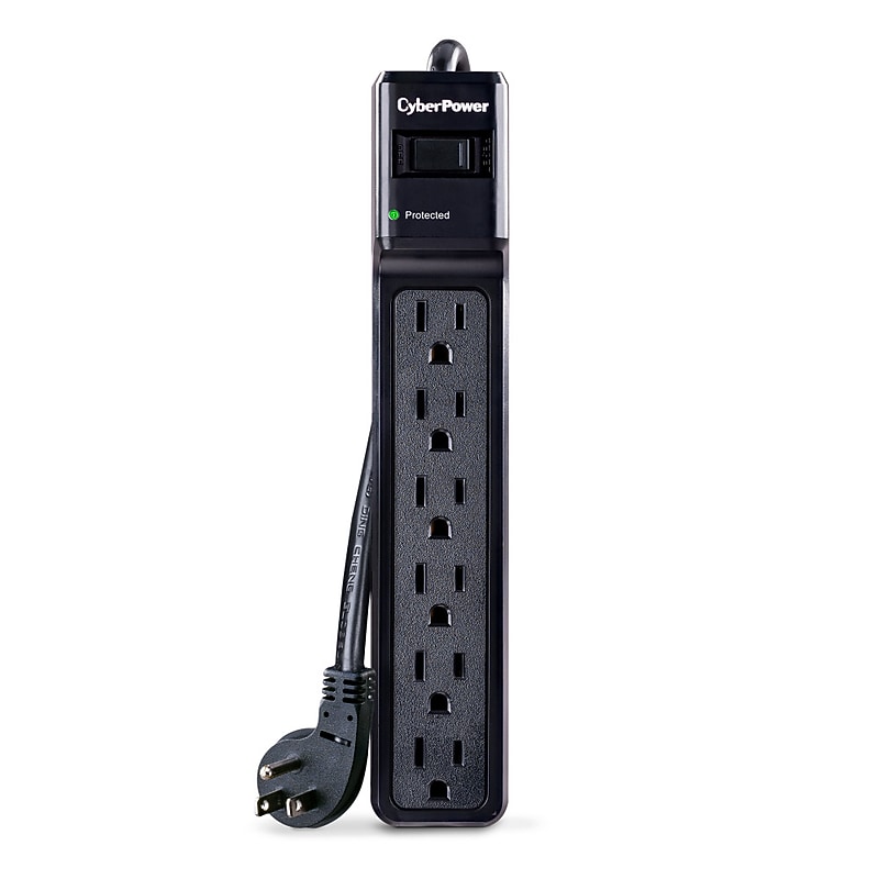 CyberPower B604BK Home Office 6-Outlet Surge Protector, 4 ft. Cord, 600J Surge Suppression, Black image 1