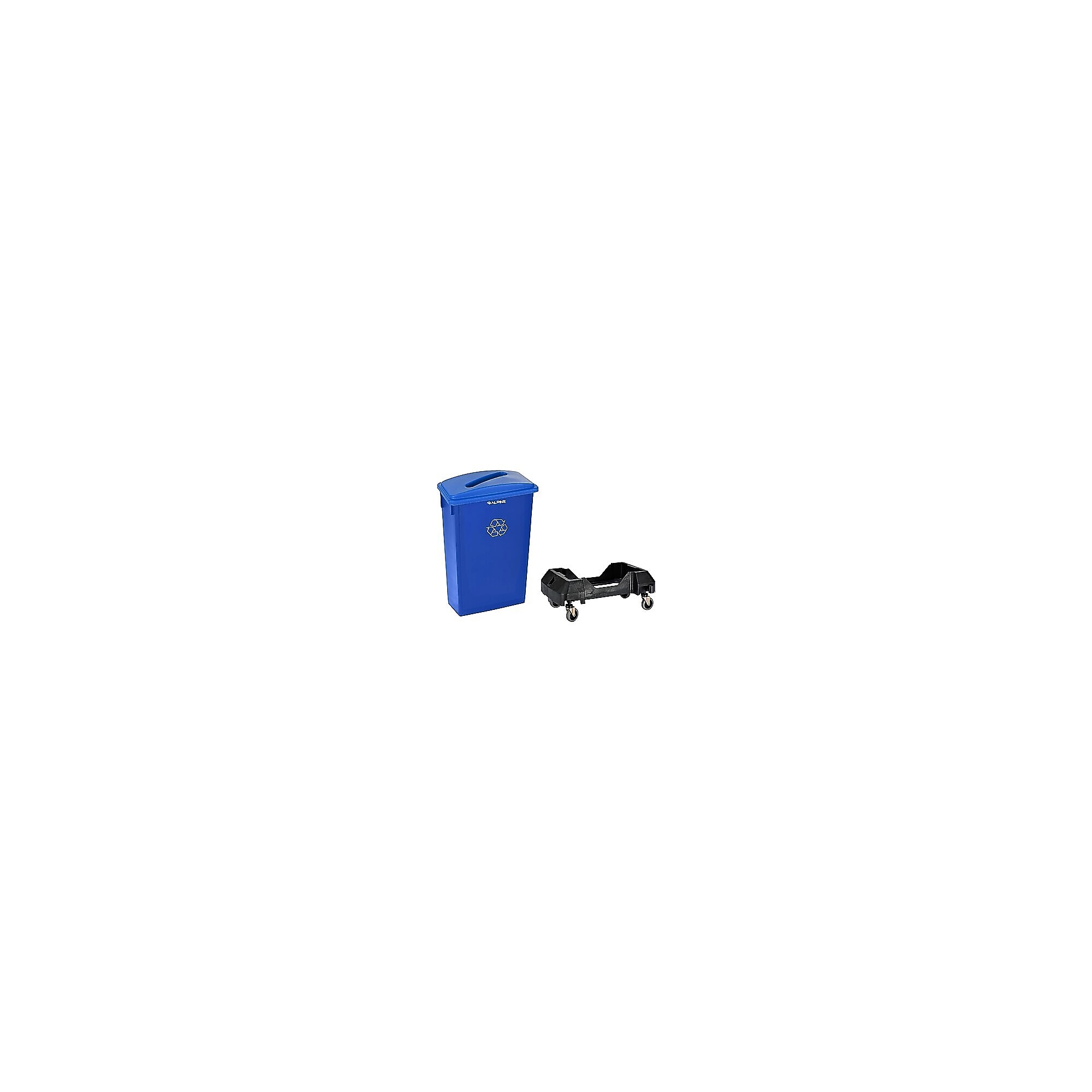Alpine Industries Polypropylene Recycling Bin with Lid and Dolly, 23 Gallon, Blue (ALP477-BLU4-PKD) Sansujyuku sansujyuku.com