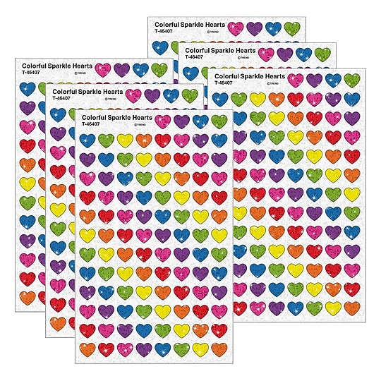 Trend Enterprises Colorful Hearts Sparkle Stickers, Multicolored, 400/Pack, 6/Packs/Bundle (T-46407-6)~#|#~762AE3EF-F062-417E-865E90D08EEA9B37_sc7