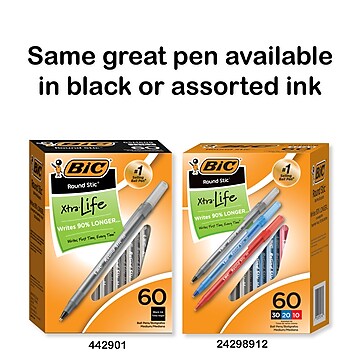 BIC Round Stic Xtra-Life Ballpoint Pen, Medium Point, 1.0mm, Blue Ink, 60/Pack (GSM609BE)