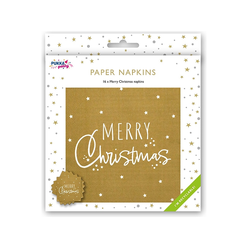 Pukka Party Merry Christmas Paper Napkins, Gold, 16/Pack (PTY561) image 1