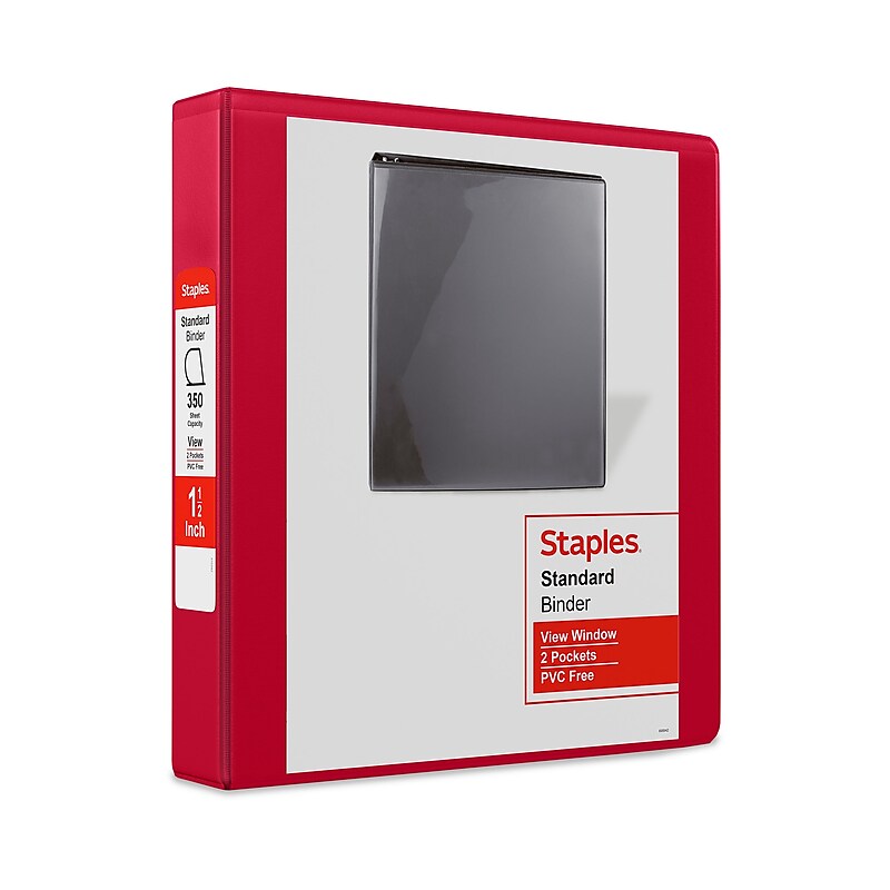 Staples 1 1/2" 3-Ring View Binders, D-Ring, Red (58684) image 1