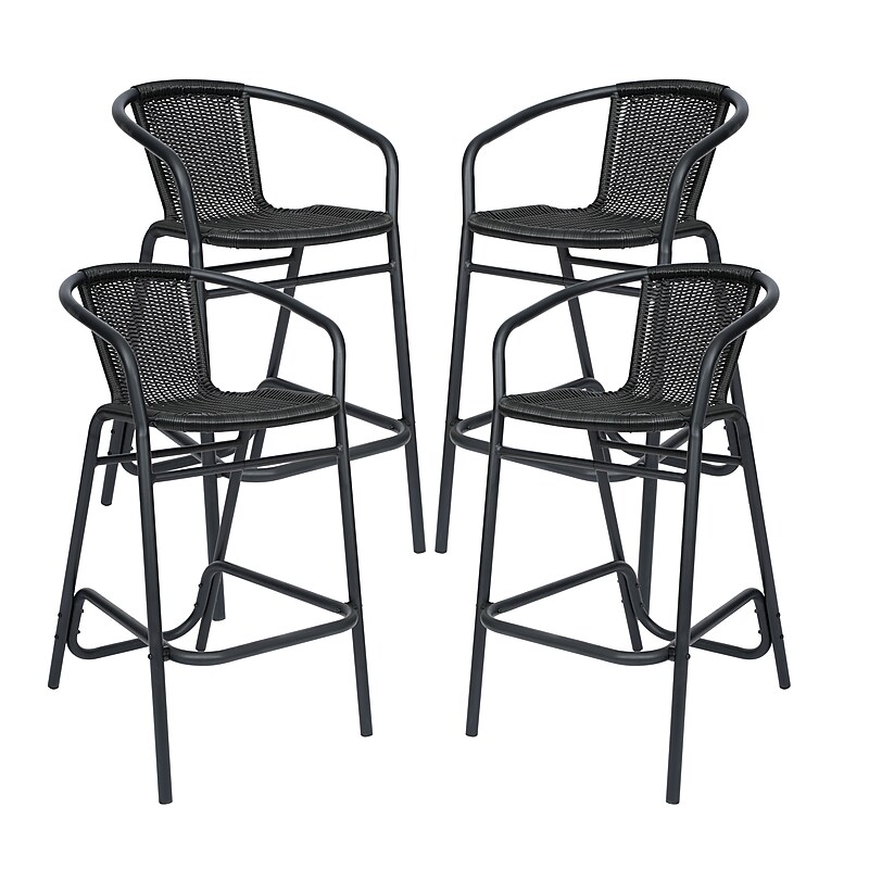 Flash Furniture Lila Indoor-Outdoor PE Rattan Restaurant Barstool, Black, 4/Pack (4SDA632032RBK) image 1
