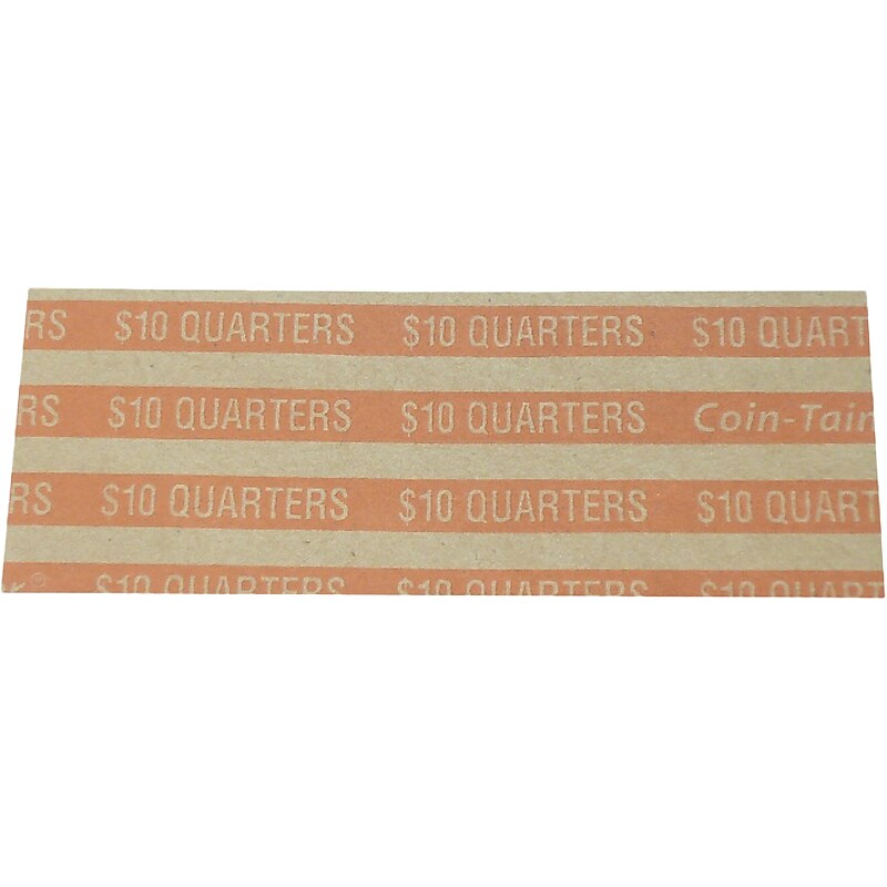 CONTROLTEK $10 Quarter Coin Wrapper, Kraft/Orange, 1000/Box (CNP57025) image 1