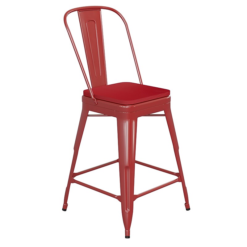 Flash Furniture Kai Indoor-Outdoor Counter Height Stool with Removable Back, Red with Red Seat (CH3132024GBRP2R) image 1