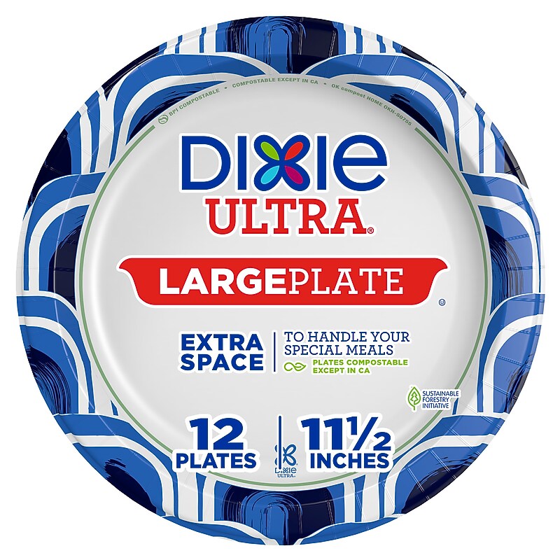 Dixie Ultra Large 11.5" Paper Plates, Blue/White, 12 Plates/Pack (16217/01C) image 1