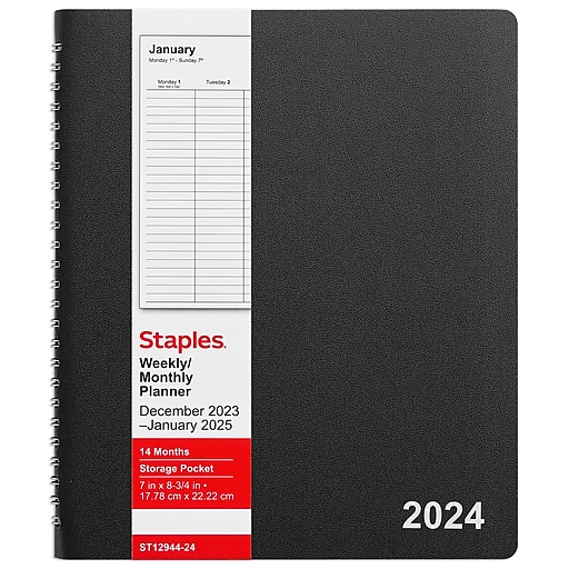 2024 Staples 7" x 9" Weekly & Monthly Planner, Assorted Colors (ST12944