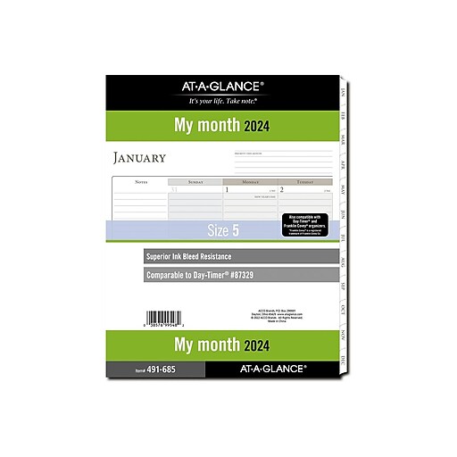 2024 ATAGLANCE 11" x 8.5" Monthly Planner Refill, White/Brown (491