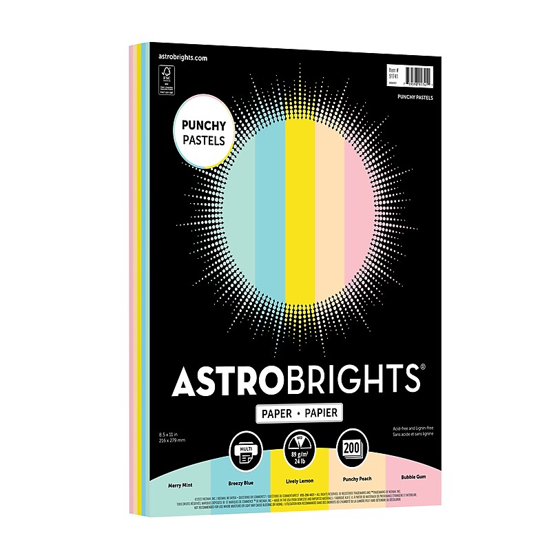 Astrobrights 8.5" x 11" Color Copy Paper, 24 lbs. Punchy Pastel Assortment, 200 Sheets/Ream (91741) image 1