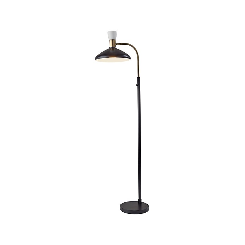 Adesso Patrick 61" Matte Black/Antique Brass Floor Lamp with Cone Shade (3759-01) image 1