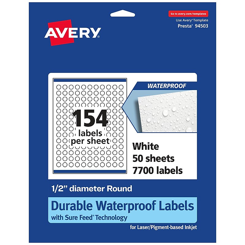 Avery Laser/Inkjet Round Multipurpose Labels, 0.5" Dia., White, 7,700 Labels/Box (94503) image 1