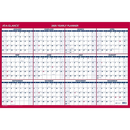 2025 ATAGLANCE 36" x 24" Yearly WetErase Wall Calendar, Reversible