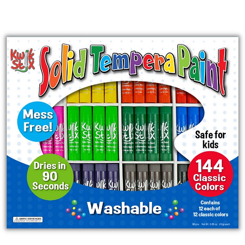 The Pencil Grip Kwik Stix Solid Tempera Paint Classpack, Assorted Colors, 144/Pack (TPG-644) image 1