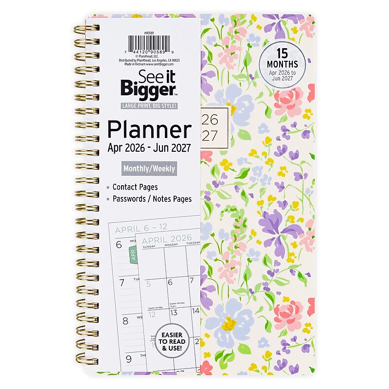 2026-2027 See It Bigger 8.75" x 5.75" Academic Year Weekly & Monthly Planner, Paperboard Cover, Fashion Floral (90589) image 1