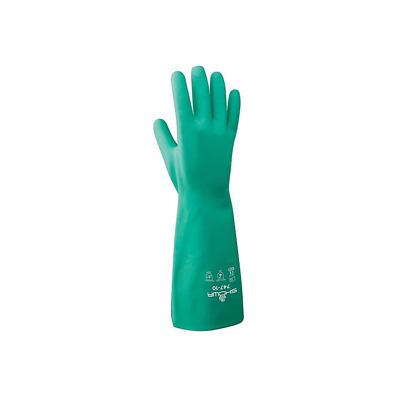 Showa 747 Chemical Resistant Nitrile Work Gloves, Large, Green, Dozen (747-09) image 1
