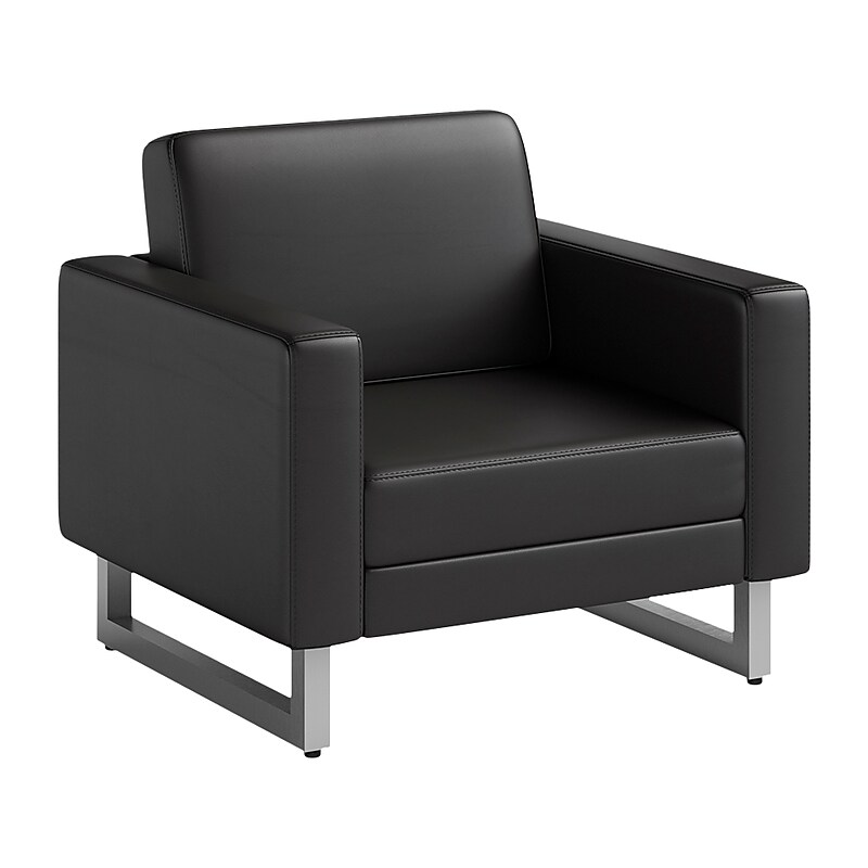 Safco Mirella Vinyl Lounge Chair, Black/Silver (1732MRL2SLVBL) image 1