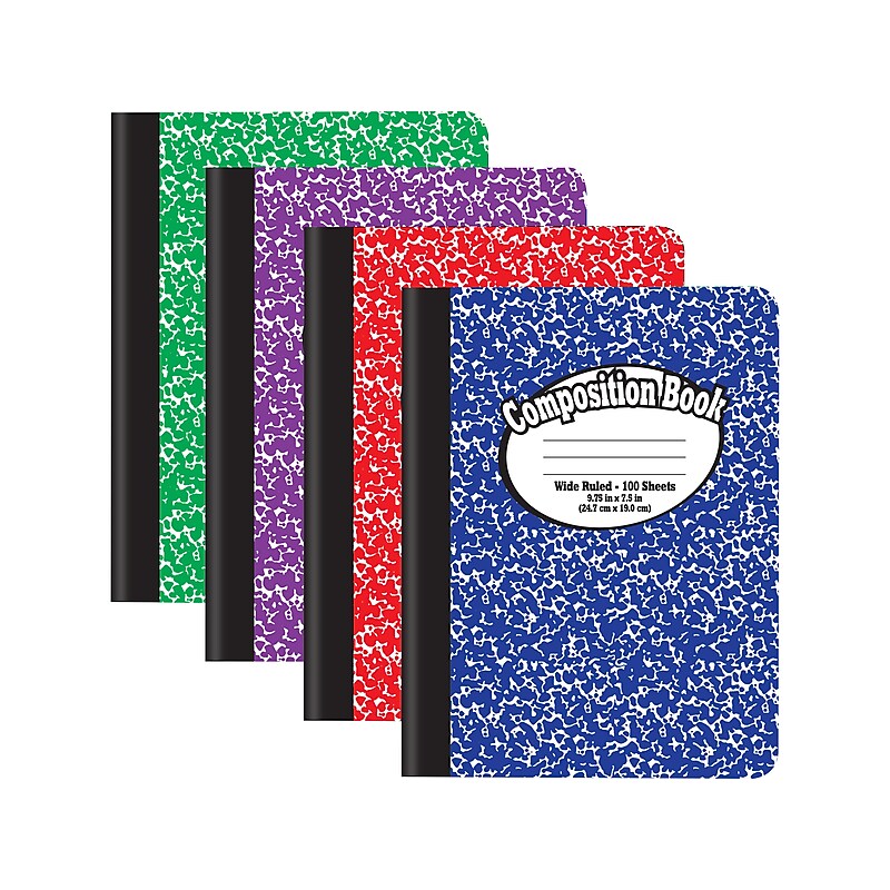 Better Office 1-Subject Composition Notebooks, 7.5" x 9.75", Wide Ruled, 100 Sheets, Assorted Colors, 12/Pack (25212-12PK) image 1