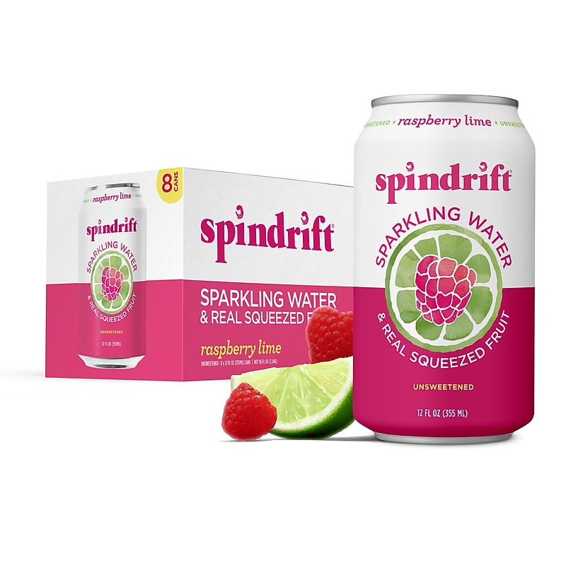 Spindrift Raspberry Lime Flavored Sparkling Water, 12 oz., 24 Cans/Carton (0-4108-0001) image 1