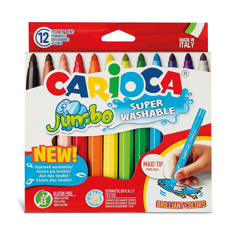 CARIOCA Jumbo Washable Kids Markers, Maxi Tip, Assorted Colors, 12/Set (CRA40569) image 1