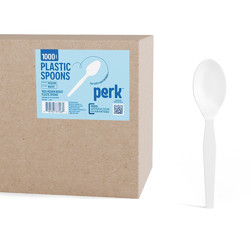 Perk™ Polystyrene Spoon, Medium-Weight, White, 1000/Pack (PK56396) image 1