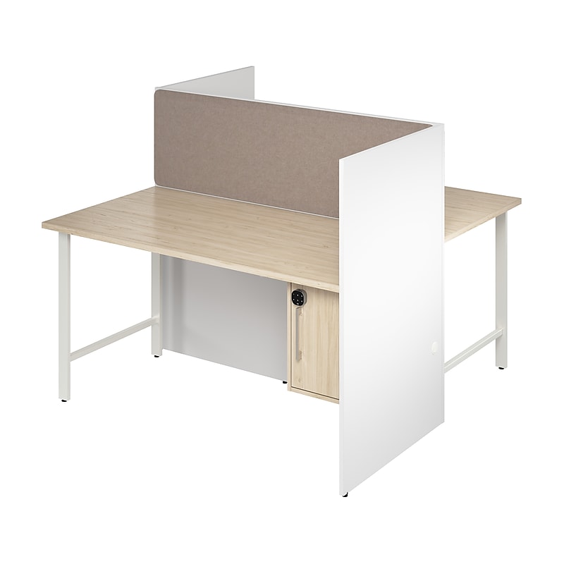 Bush Business Furniture Hustle 60"W 2 Person Back to Back Cubicle Panel Workstation, White/Natural Elm (HUS023WHNE) image 1