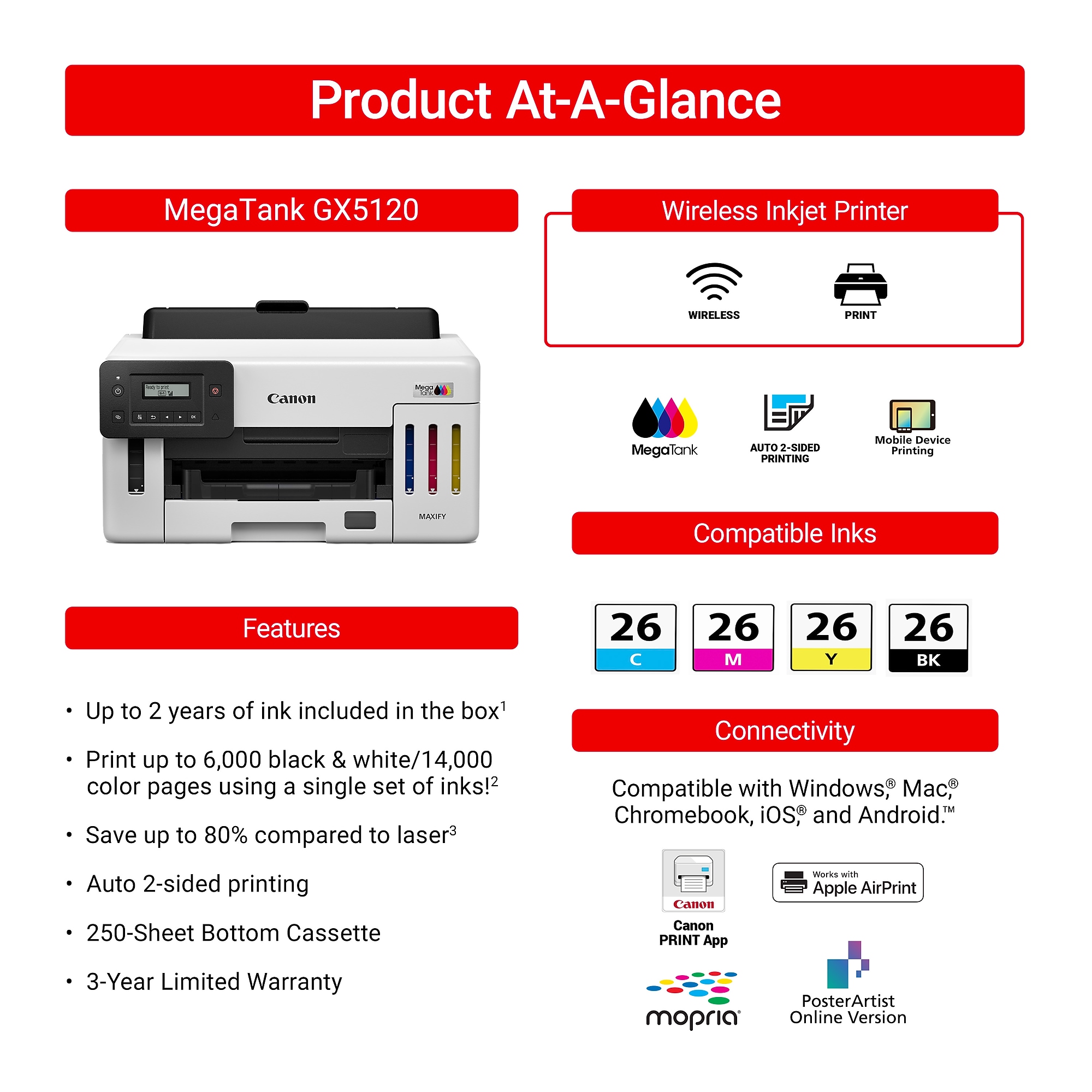 Canon Maxify GX5120 Wireless Color Print Only Megatank Inkjet Printer, Best for Home Office (6884C002AA) Sansujyuku sansujyuku.com