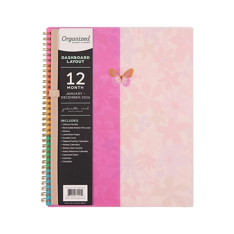 2026 Me & My Big Ideas Happy Planner 8.5" x 11" Weekly & Monthly Standard Planner, Plastic Cover, Pink (PT0021B001) image 1