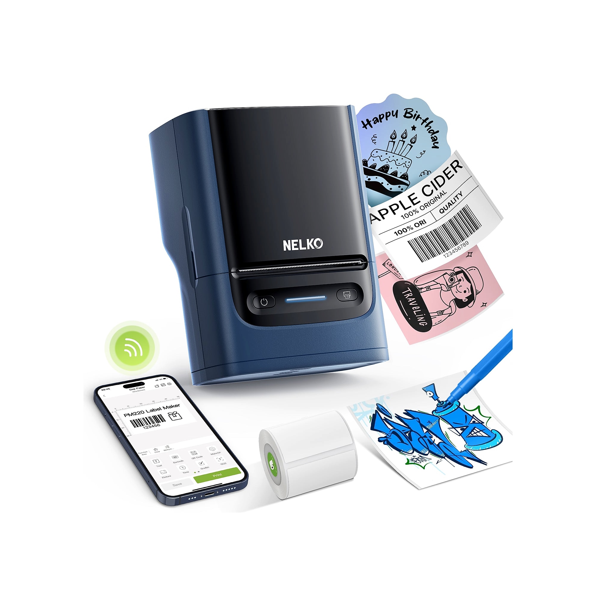 Nelko PM220 Portable Bluetooth Thermal Label Printer, Blue (P220DB-4030W-1R) Sansujyuku sansujyuku.com