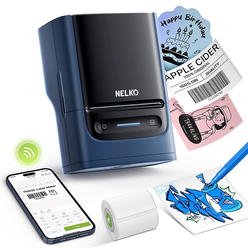 Nelko PM220 Portable Bluetooth Thermal Label Printer, Blue (P220DB-4030W-1R) image 1