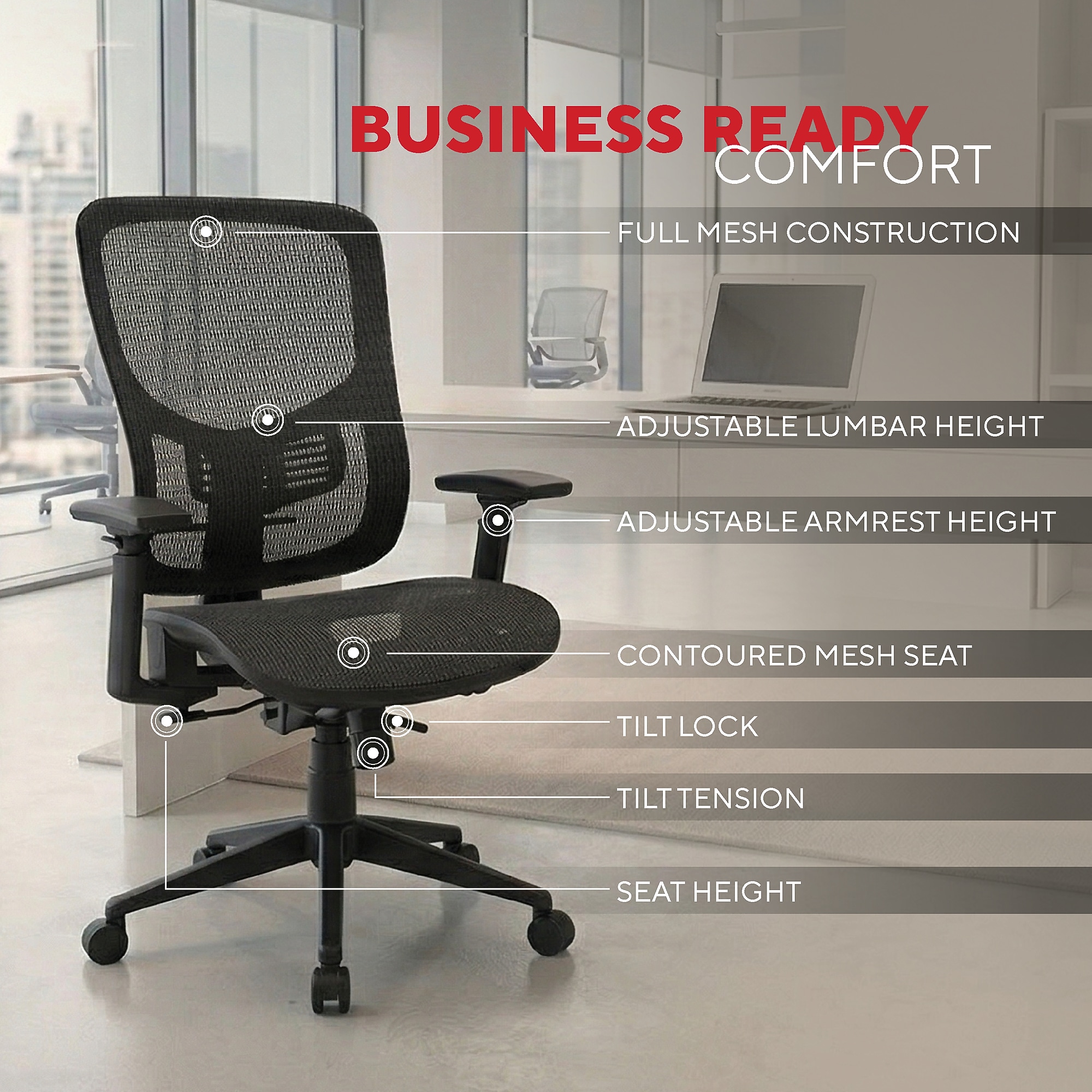 Staples Kroy Ergonomic Mesh Swivel Task Chair, Black (UN59456) Sansujyuku sansujyuku.com