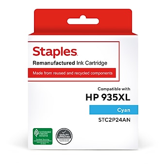 Staples Remanufactured Cyan High Yield Ink Cartridge Replacement for HP935XL (TRC2P24AN/STC2P24AN)