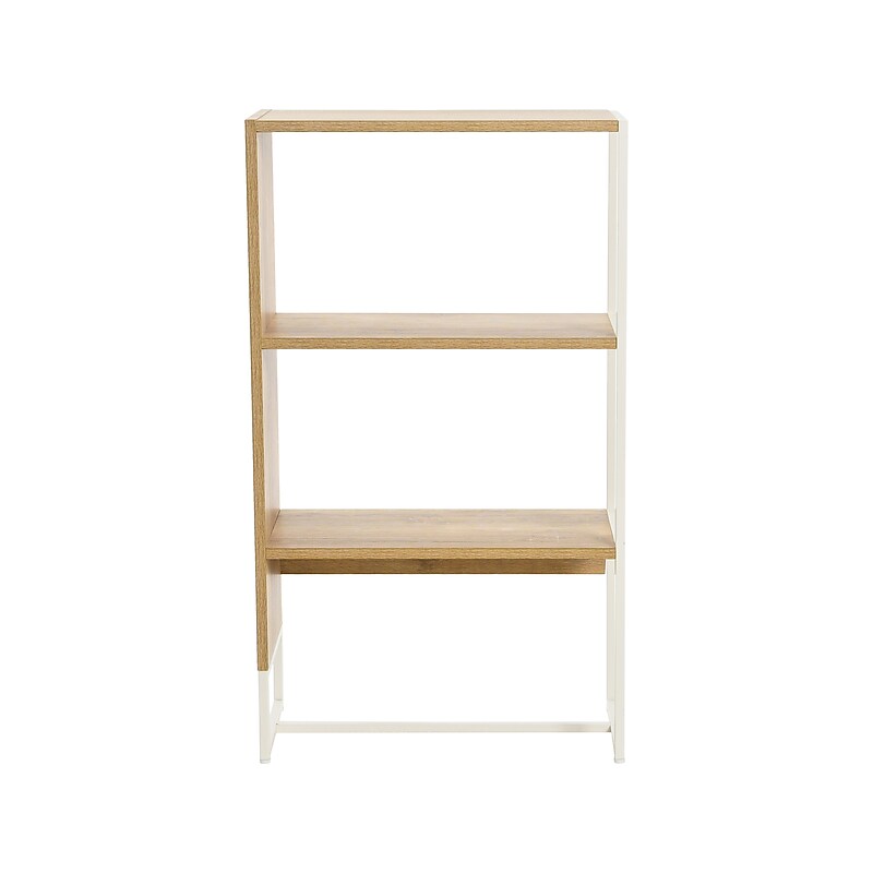 Household Essentials Wrap 41" 3-Shelf Bookcase, Coastal Oak/White Laminate/Steel (8268-1) image 1