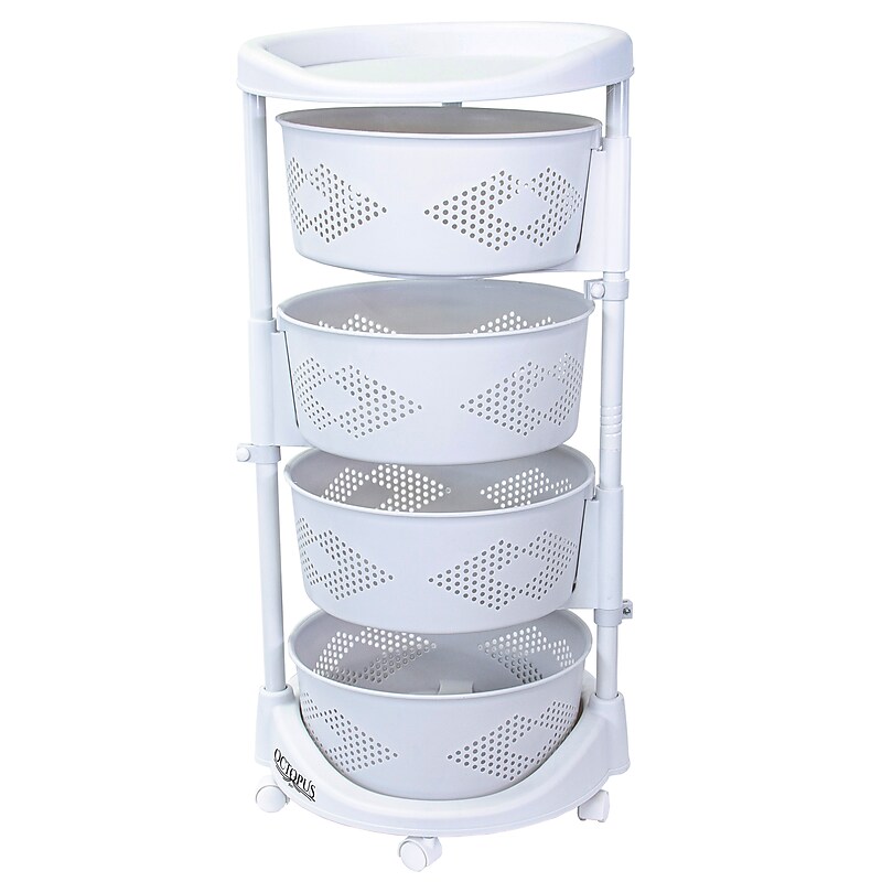 Dbest Octopus 360 4-Tier Plastic Rolling Kitchen Cart, White (01-915) image 1