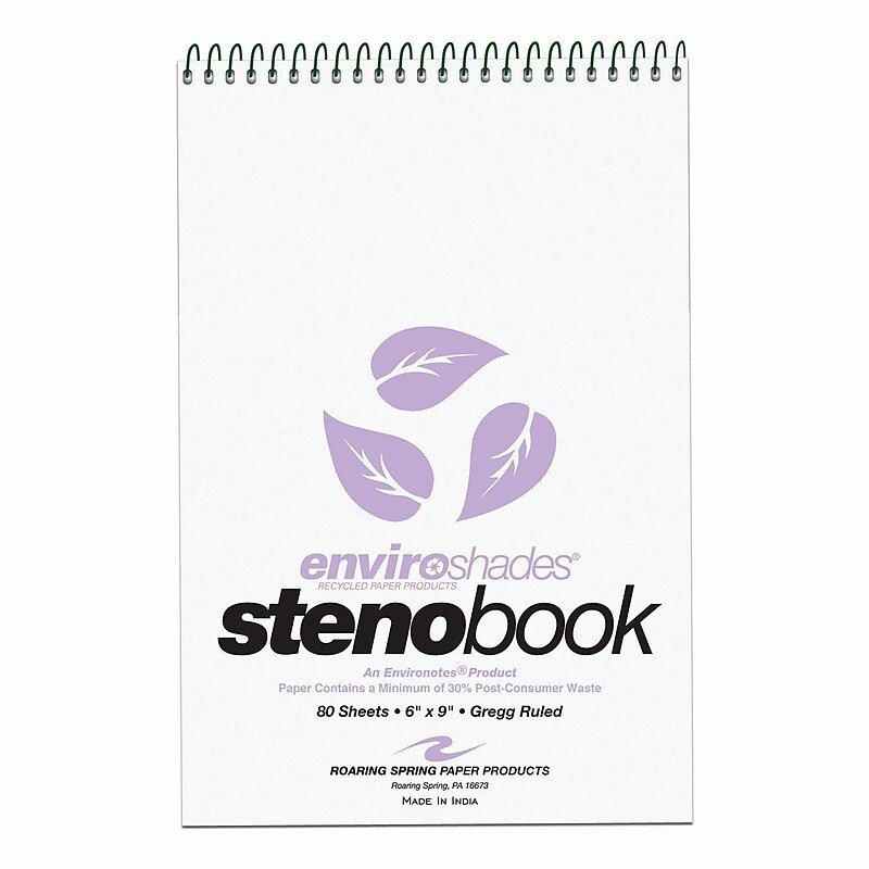 Roaring Spring Enviroshades Steno Notebook, 6" x 9", 80 Sheets/Pad, Gregg Ruled, Recycled Orchid Paper, 4 Bks/Pk (12264) image 1