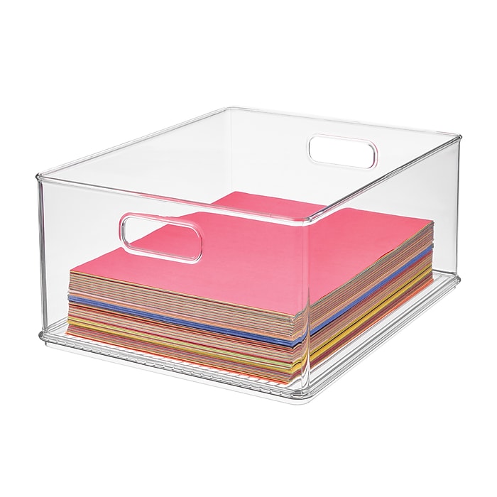 iDESIGN Medium Stackable Plastic Storage Bin with Handles, Clear