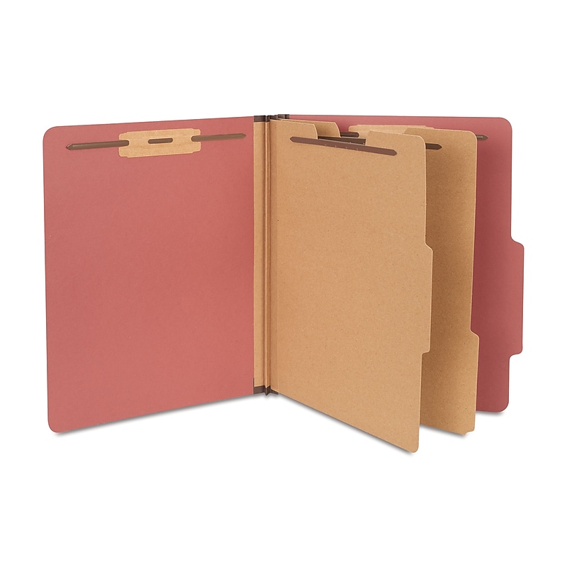 Staples® 60% Recycled Pressboard Classification Folder, 2-Dividers, 3" Expansion, Letter Size, Red, 5/Pack (TR413781/413781) image 1