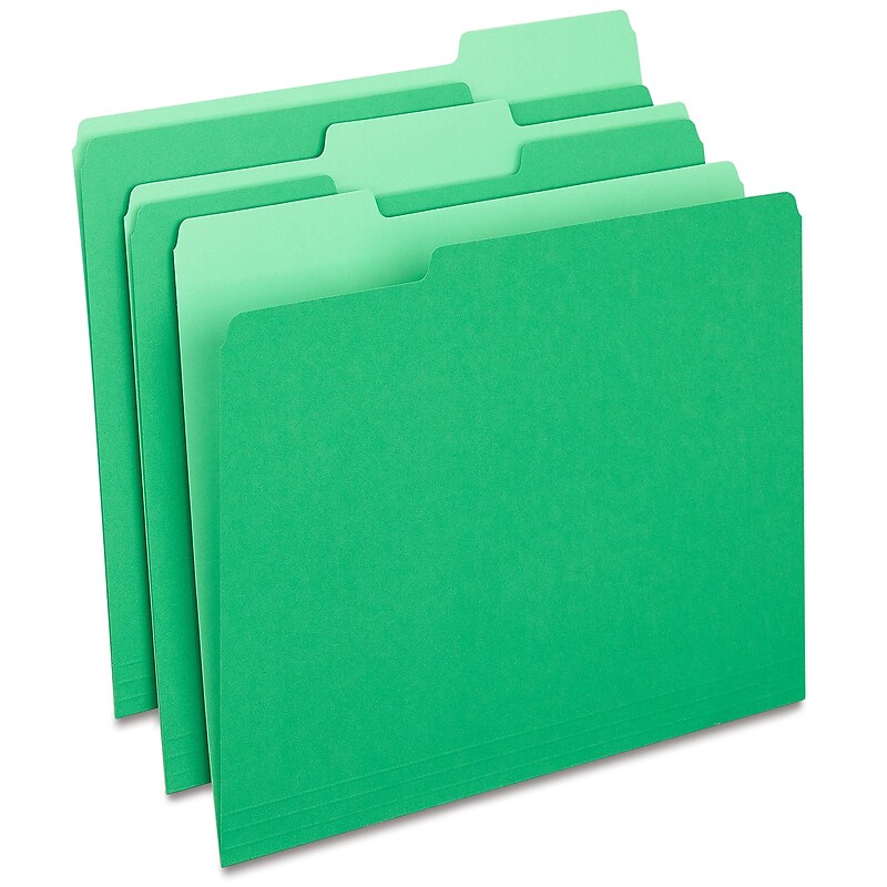 Staples File Folders, 1/3-Cut Tab, Letter Size, Green, 100/Box (ST224543-CC) image 1
