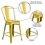 Flash Furniture Commercial 24" High Distressed Yellow Metal Indoor-Outdoor Counter Height Stool with Back, 4 Pack (4ET353424YL)~#|#~76FE6D97-0755-4D84-99BAB13495043376_sc7