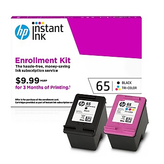 HP 65 Black & Tricolor Instant Ink Cartridges with 3 Month Subscription: ink auto-delivery only when you need it