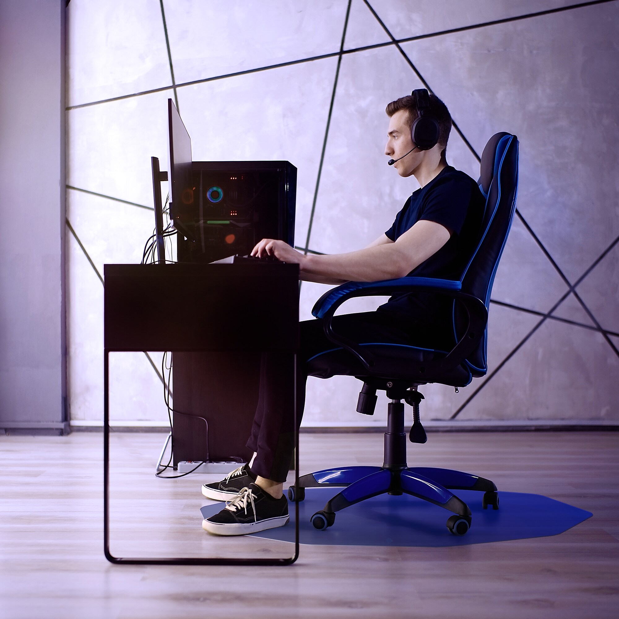 Floortex 9Mat 9-Sided Blue Gaming Chair Mat for Hard Floors, 38″ x 39″, Blue Polycarbonate (FC121001009RBL) Sansujyuku sansujyuku.com