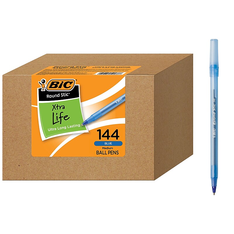 BIC Round Stic Xtra Life Ballpoint Pen, Medium Point, 1.0mm, Blue Ink, 144/Pack (GSM144AZ-BLU) image 1