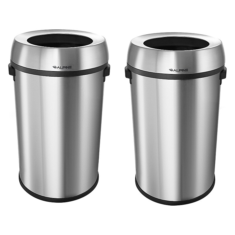 Alpine Industries Stainless Steel Trash Can with Open Lid, 34 Gallon, 2/Pack (ALP470-65L-2PK) image 1
