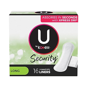 U by Kotex Security LightDays Wrapped Daily Liner, Long, 16/Pack (01247)