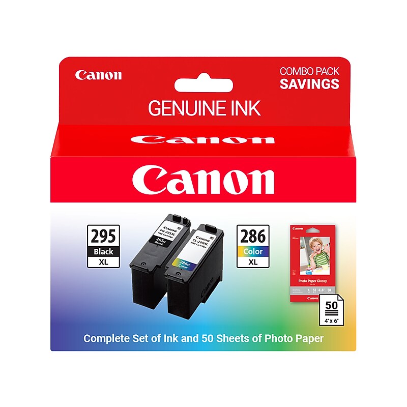 Canon PG-295XL/CL-286XL Black/Tri-Color High Yield Ink Cartridge Bundle, 2/Pack (7164C005) image 1