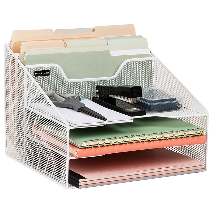 Mind Reader 5-Compartment Metal Mesh File Organizer, White