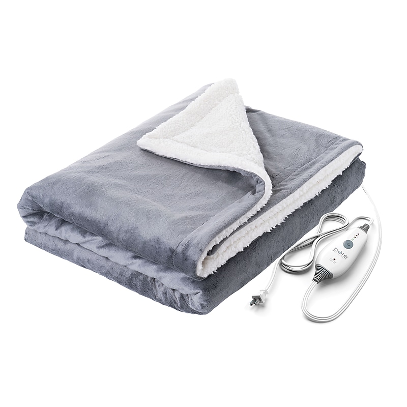 Pure Enrichment Heated Micromink & Sherpa Large Throw Blanket (PEHTTHRO-G-RT) image 1