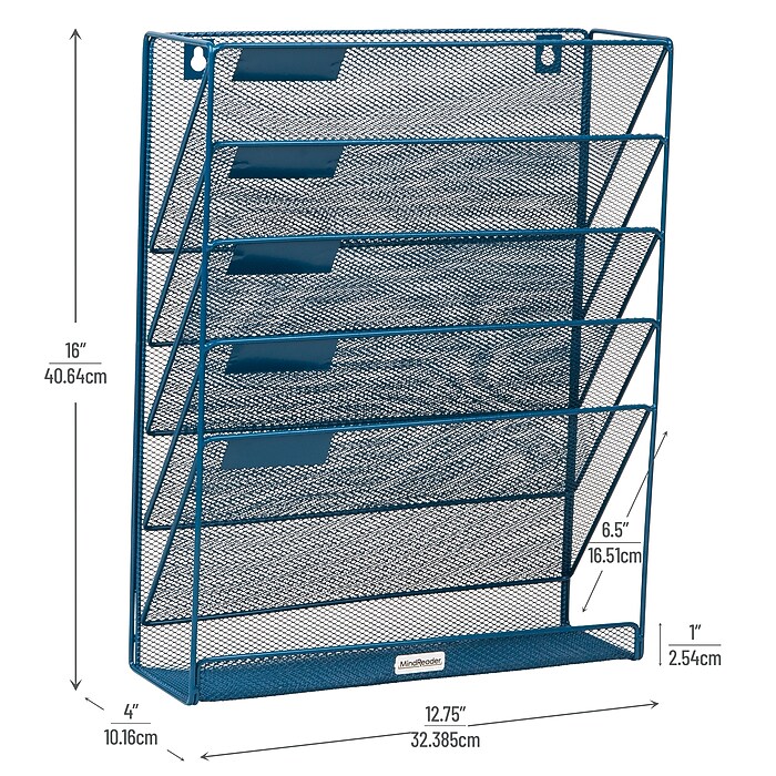 Mind Reader 5-Pocket Metal Mesh Mountable Wall File, Letter Size