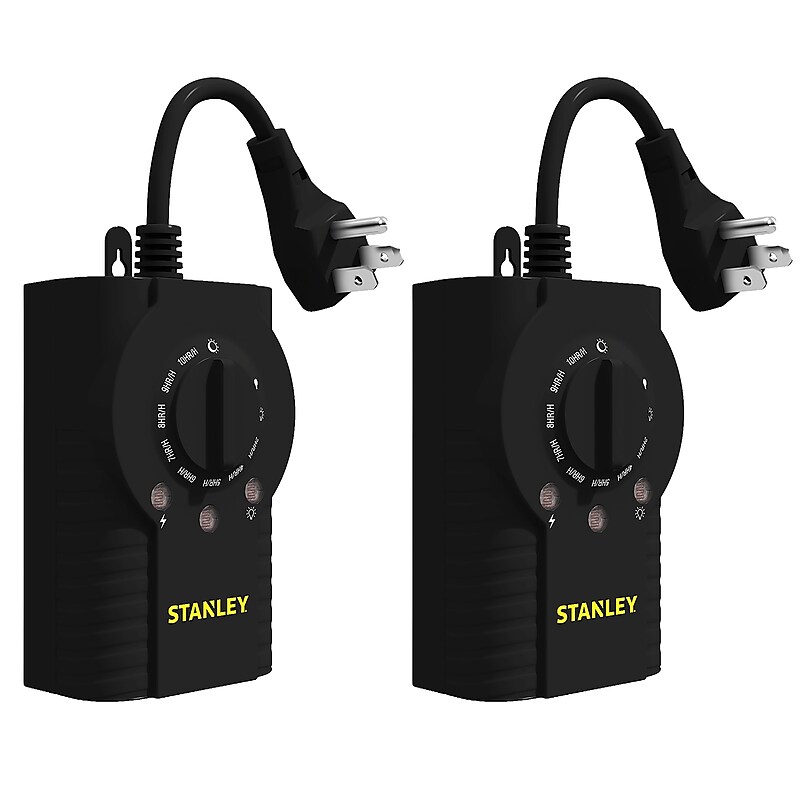Stanley LightTimer Select Twin 2-Outlet Outdoor Photocell Timer, Black, 2/Pack (W38463) image 1