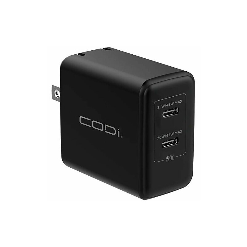 CODi PowerLine+ 45W Dual USB-C Universal Wall Charger, Black (WC045-2C) image 1