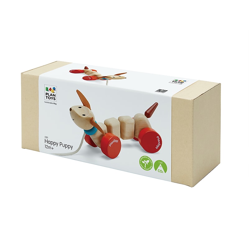Plan Toys Happy Puppy Wooden Pull Toy, Natural (PTS5101) image 1